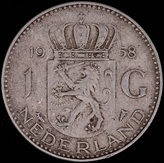 Нидерланды. 1 гульден 1958 г. Серебро Нидерланды. 1 гульден 1958 г. Серебро