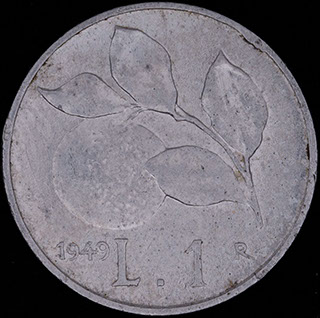 Италия. 1 лира 1949 г. Алюминий Италия. 1 лира 1949 г. Алюминий