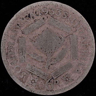 ЮАР. 6 пенсов 1933 г. Серебро ЮАР. 6 пенсов 1933 г. Серебро