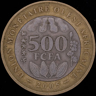 Западная Африка. 500 франков 2005 г. Медно-никелевый сплав, медно-алюминиево-никелевый сплав Западная Африка. 500 франков 2005 г. Медно-никелевый сплав, медно-алюминиево-никелевый сплав