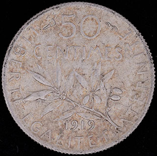 Франция. 50 сантимов 1919 г. Серебро Франция. 50 сантимов 1919 г. Серебро
