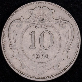 Австрия. 10 геллеров 1909 г. Никель Австрия. 10 геллеров 1909 г. Никель