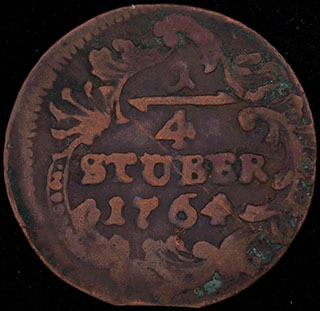 Кёльн. 1/4 штюбера 1764 г. Медь Кёльн. 1/4 штюбера 1764 г. Медь