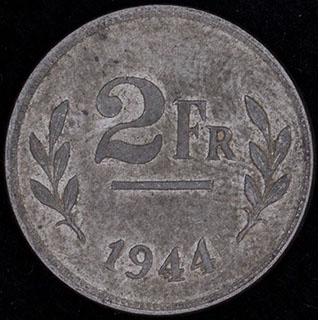 Бельгия. 2 франка 1944 г. Сталь с цинковым покрытием Бельгия. 2 франка 1944 г. Сталь с цинковым покрытием