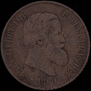 Бразилия. 20 рейсов 1869 г. Медь Бразилия. 20 рейсов 1869 г. Медь