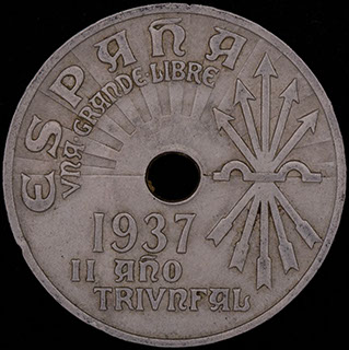 Испания. 25 сентимо 1937 г. Медно-никелевый сплав Испания. 25 сентимо 1937 г. Медно-никелевый сплав