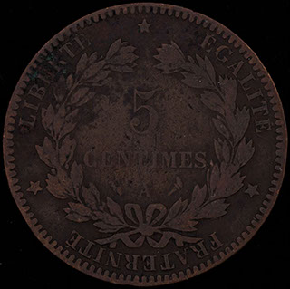 Франция. 5 сантимов 1897 г. Медь Франция. 5 сантимов 1897 г. Медь