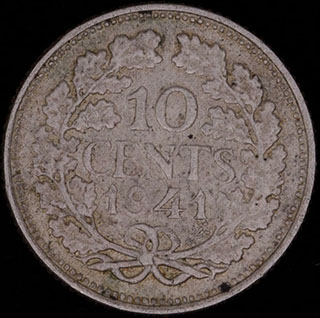 Нидерланды. 10 центов 1941 г. Серебро Нидерланды. 10 центов 1941 г. Серебро