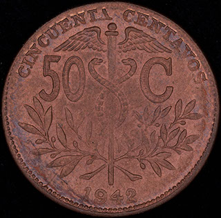 Боливия. 50 сентаво 1942 г. Медь Боливия. 50 сентаво 1942 г. Медь