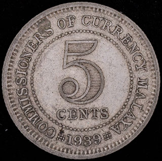 Малайя. 5 центов 1939 г. Серебро Малайя. 5 центов 1939 г. Серебро