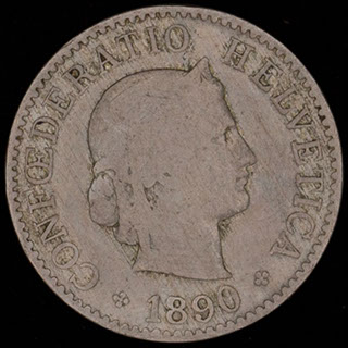Швейцария. 5 раппенов 1890 г. Медно-никелевый сплав Швейцария. 5 раппенов 1890 г. Медно-никелевый сплав
