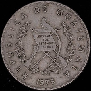Гватемала. 10 сентаво 1975 г. Медно-никелевый сплав Гватемала. 10 сентаво 1975 г. Медно-никелевый сплав