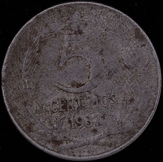 Испания. 5 сентимо 1937 г. Железо Испания. 5 сентимо 1937 г. Железо