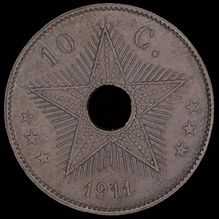 Бельгийское Конго. 10 сантимов 1911 г. Медно-никелевый сплав Бельгийское Конго. 10 сантимов 1911 г. Медно-никелевый сплав