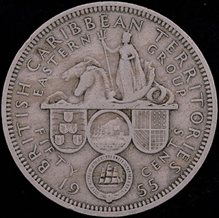 Восточные Карибы. 50 центов 1955 г. Медно-никелевый сплав Восточные Карибы. 50 центов 1955 г. Медно-никелевый сплав