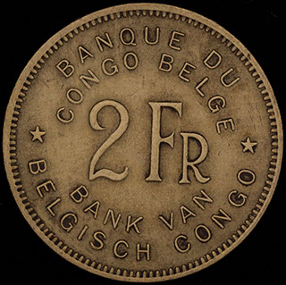 Бельгийское Конго. 2 франка 1947 г. Латунь Бельгийское Конго. 2 франка 1947 г. Латунь