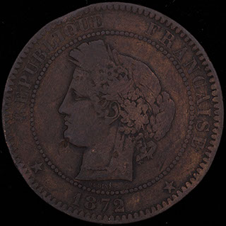 Франция. 10 сантимов 1872 г. Медь Франция. 10 сантимов 1872 г. Медь