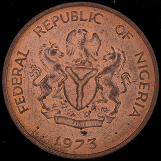 Нигерия. 1/2 кобо 1973 г. Медь Нигерия. 1/2 кобо 1973 г. Медь