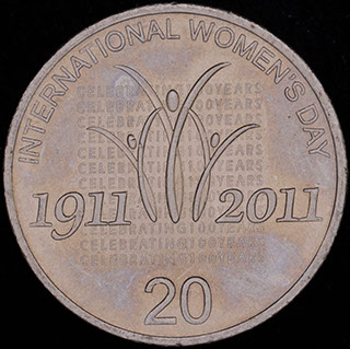Австралия. 20 центов 2011 г. «100 лет Международному женскому дню». Медно-никелевый сплав Австралия. 20 центов 2011 г. «100 лет Международному женскому дню». Медно-никелевый сплав