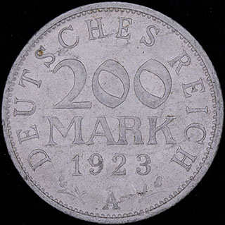 Германия. 200 марок 1923 г. Алюминий Германия. 200 марок 1923 г. Алюминий