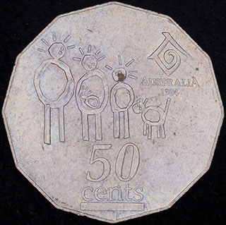 Австралия. 50 центов 1994 г. «Международный год семьи». Медно-никелевый сплав Австралия. 50 центов 1994 г. «Международный год семьи». Медно-никелевый сплав