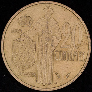 Монако. 20 сантимов 1975 г. Алюминиевая бронза Монако. 20 сантимов 1975 г. Алюминиевая бронза