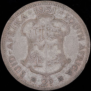 ЮАР. 2 шиллинга (флорин) 1951 г. Серебро ЮАР. 2 шиллинга (флорин) 1951 г. Серебро