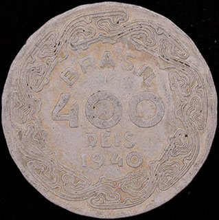 Бразилия. 400 рейсов 1940 г. Медно-никелевый сплав Бразилия. 400 рейсов 1940 г. Медно-никелевый сплав