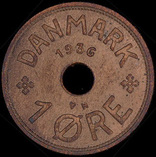Дания. 1 эре 1936 г. Медь Дания. 1 эре 1936 г. Медь