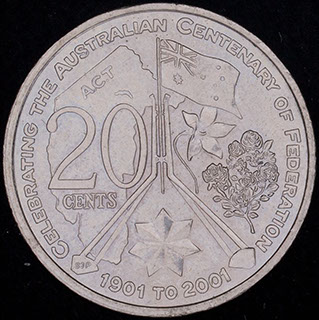 Австралия. 20 центов 2001 г. «Австралийская Столичная Территория». Медно-никелевый сплав Австралия. 20 центов 2001 г. «Австралийская Столичная Территория». Медно-никелевый сплав
