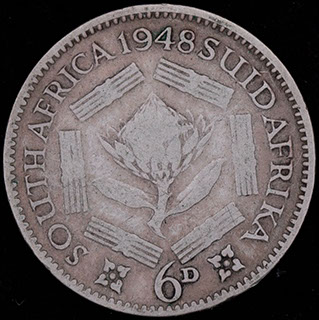 ЮАР. 6 пенсов 1948 г. Серебро ЮАР. 6 пенсов 1948 г. Серебро