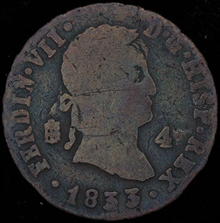 Испания. 4 мараведи 1833 г. Медь Испания. 4 мараведи 1833 г. Медь