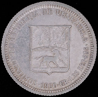 Венесуэла. 25 сентимо 1960 г. Серебро Венесуэла. 25 сентимо 1960 г. Серебро