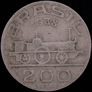 Бразилия. 200 рейсов 1938 г. Медно-никелевый сплав Бразилия. 200 рейсов 1938 г. Медно-никелевый сплав