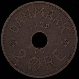 Дания. 2 эре 1929 г. Медь Дания. 2 эре 1929 г. Медь