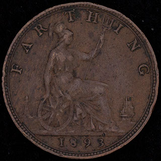 Великобритания. 1 фартинг 1893 г. Медь Великобритания. 1 фартинг 1893 г. Медь