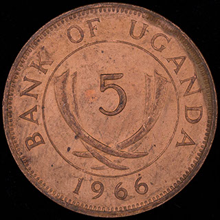 Уганда. 5 центов 1966 г. Медь Уганда. 5 центов 1966 г. Медь