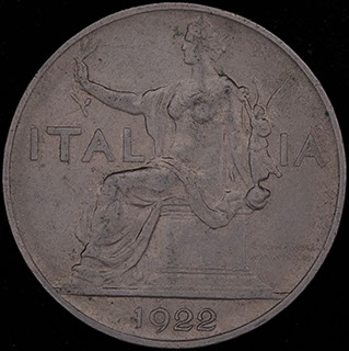 Италия. 1 лира 1922 г. Никель Италия. 1 лира 1922 г. Никель