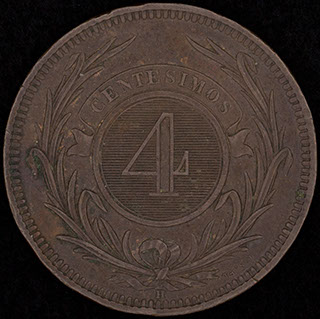 Уругвай. 4 сентесимо 1869 г. H. Медь Уругвай. 4 сентесимо 1869 г. H. Медь