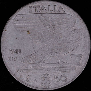 Италия. 50 чентезимо 1941 г. Нержавеющая сталь Италия. 50 чентезимо 1941 г. Нержавеющая сталь