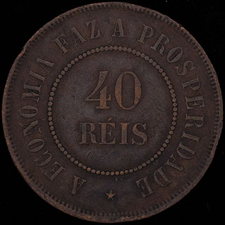 Бразилия. 40 рейсов 1894 г. Медь Бразилия. 40 рейсов 1894 г. Медь