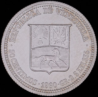 Венесуэла. 50 сентимо 1960 г. Серебро Венесуэла. 50 сентимо 1960 г. Серебро