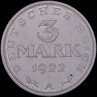 Германия. 3 марки 1922 г. «3-я годовщина Веймарской конституции». А. Алюминий Германия. 3 марки 1922 г. «3-я годовщина Веймарской конституции». А. Алюминий