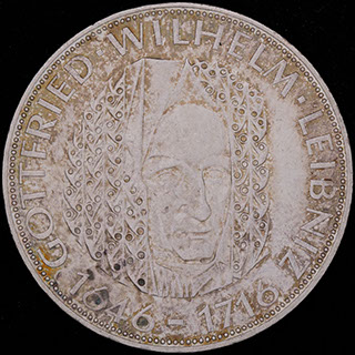 Германия. 5 марок 1966 г. «250 лет со дня смерти Готфрида Вильгельма Лейбница». Серебро Германия. 5 марок 1966 г. «250 лет со дня смерти Готфрида Вильгельма Лейбница». Серебро
