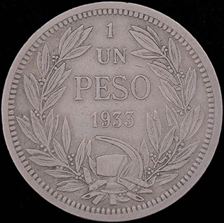 Чили. 1 песо 1933 г. Медно-никелевый сплав Чили. 1 песо 1933 г. Медно-никелевый сплав