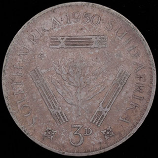 ЮАР. 3 пенса 1950 г. Серебро ЮАР. 3 пенса 1950 г. Серебро