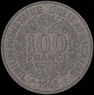 Западная Африка. 100 франков 1968 г. Никель Западная Африка. 100 франков 1968 г. Никель