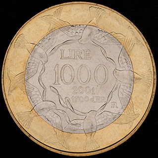 Сан-Марино. 1 000 лир 2001 г. Медно-никелевый сплав, алюминиевая бронза Сан-Марино. 1 000 лир 2001 г. Медно-никелевый сплав, алюминиевая бронза