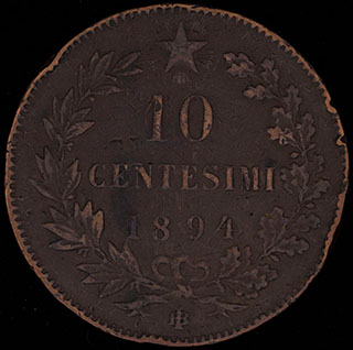 Италия. 10 чентезимо 1894 г. Медь Италия. 10 чентезимо 1894 г. Медь