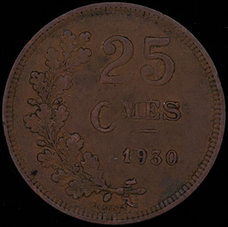 Люксембург. 25 сантимов 1930 г. Медь Люксембург. 25 сантимов 1930 г. Медь